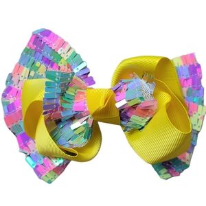 Yellow Sequin Clip On Bow
